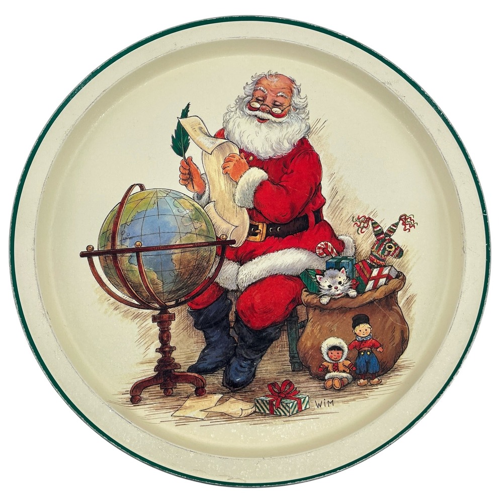 Vintage 90s Wim Schimmer Santa Claus Metal Christmas Serving Tray